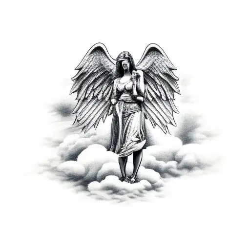 Guardian Angel Holding A Pistol With Clouds Back Ground