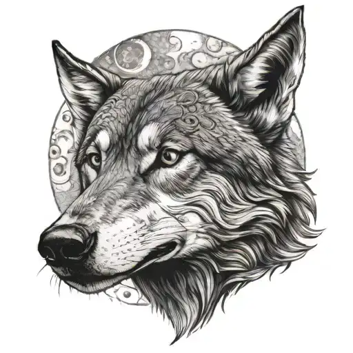 Right Sid Of Wolfface With Moon Made Entirely Of Intricate