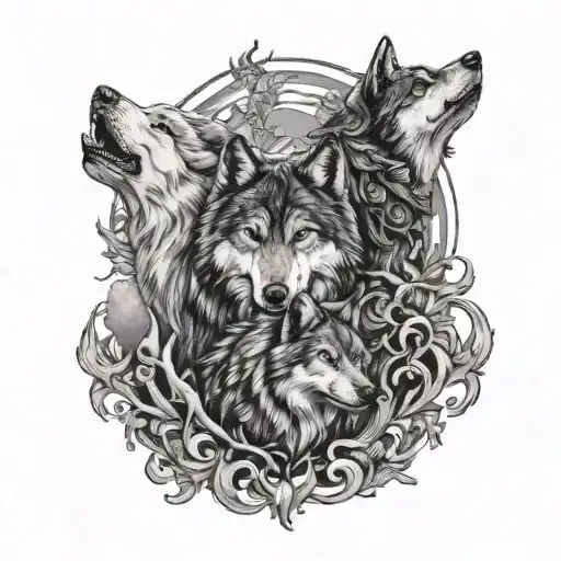 Black And White Wolves Skoll And Hati Sun