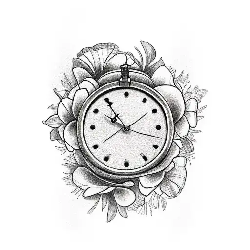 Broken Clock And Flowers