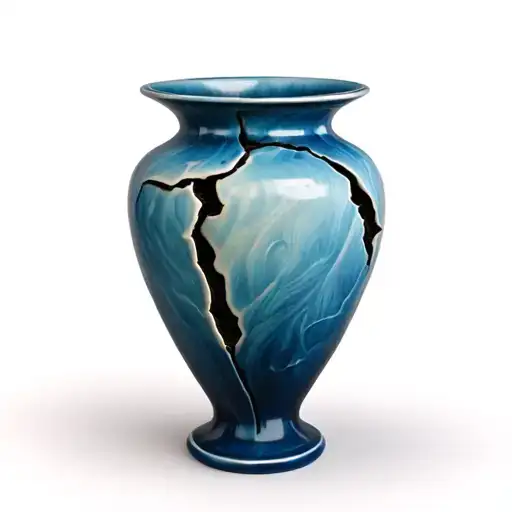 Tall Sleek Broken Vase That Has Been Put Back Together