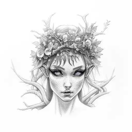 Pagan Elf Girl With Tree Vines And Flowers