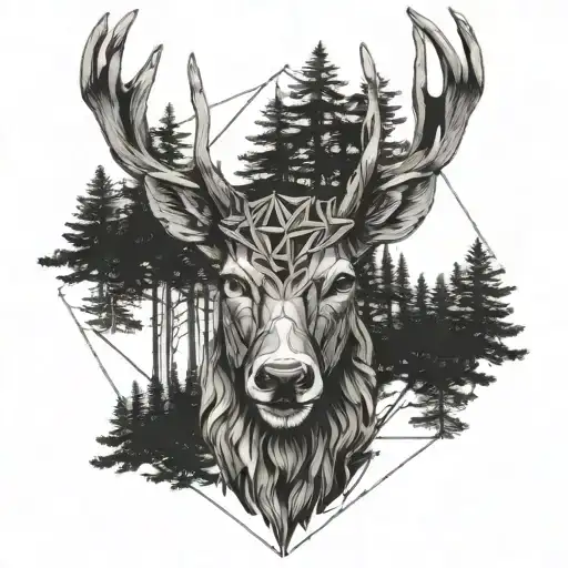 Forest Blackout Symmetrical Geometric Deer Face