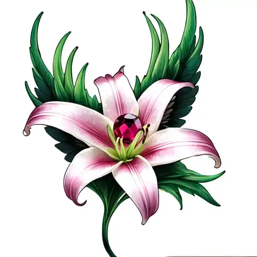 Lily Flower With A Ruby With Wings