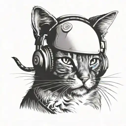 Japanise Cat Wearing Headphones