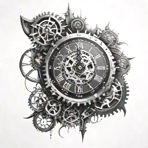 Black And White Mechanical Clock With Roman Numerals