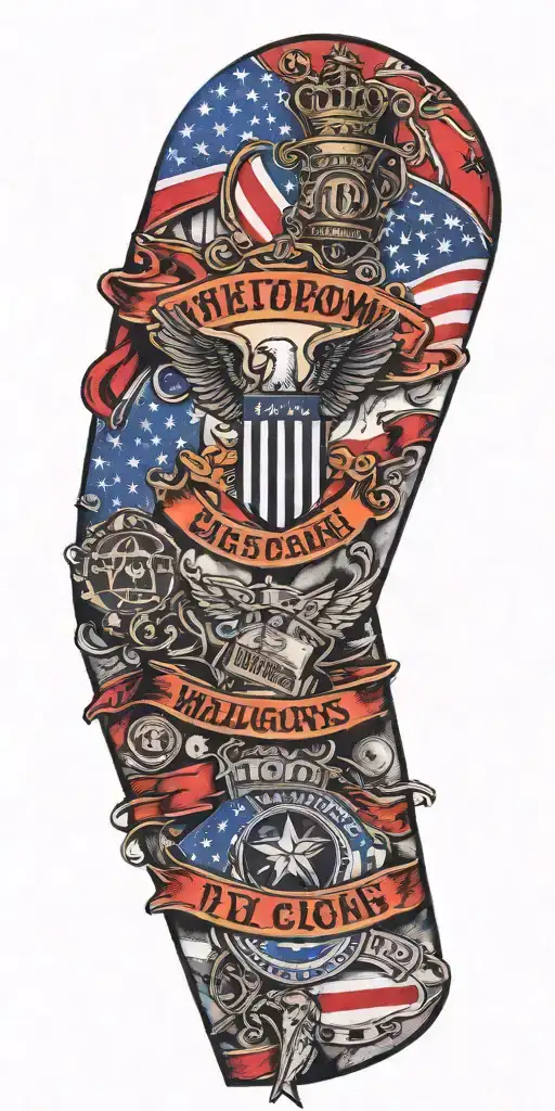 Patriotic Tattoo Depicting The 101St Airborne Crest And The Welcome To Las Vegas Sign