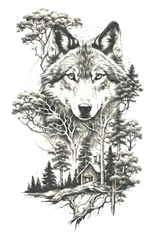 Country Inspired Wolf With Trees