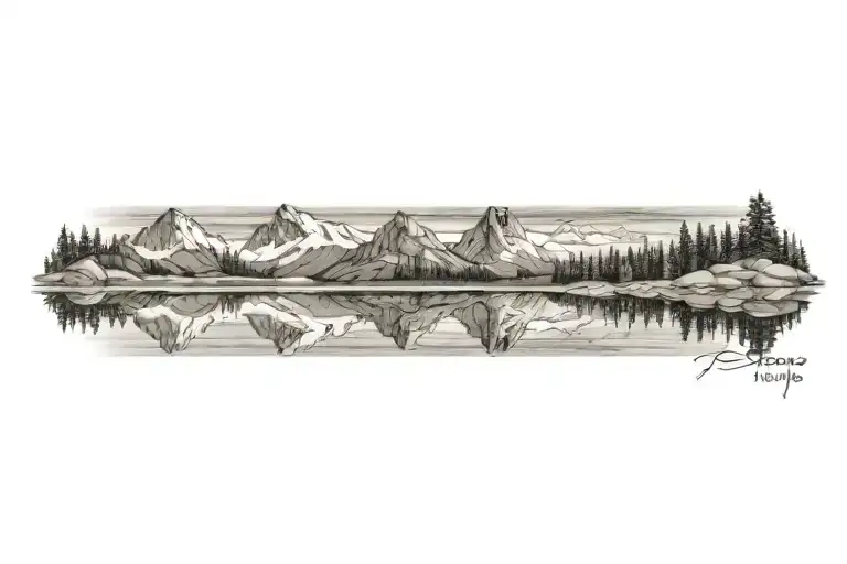 Mountain Range Reflected In A Calm Lake Nestled