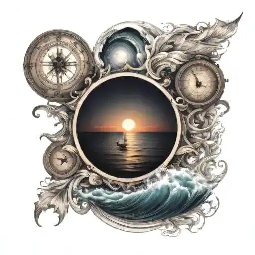 Windrose Waves Boat Sun Setting