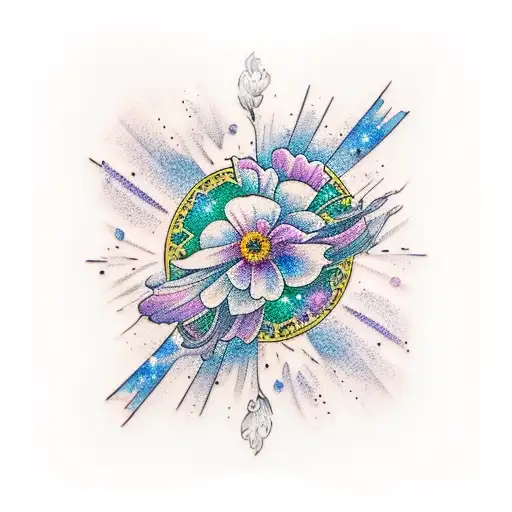 Cosmos Flower Side Profile With Small Galaxy Cluster