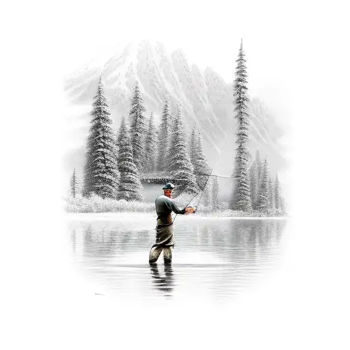 A Fisherman Casting Their Line Into A Serene Forest Lake