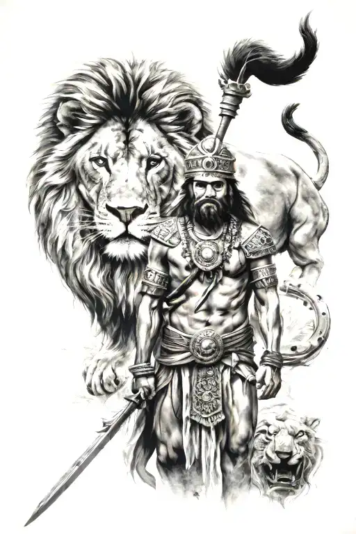 A Indu Warrior Witha Lion Aries