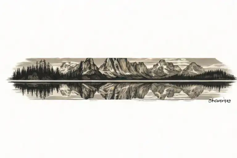 Mountain Range Reflected In A Calm Lake Surrounded By Mountains