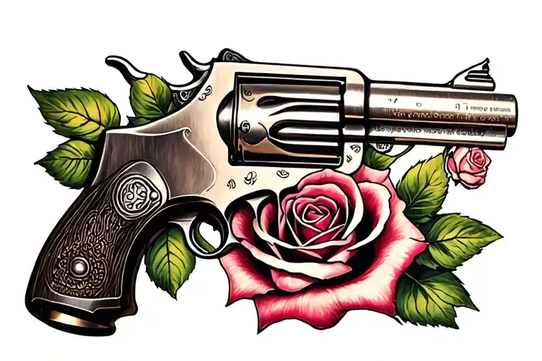 Derringer Pistol And Rose Intertwined