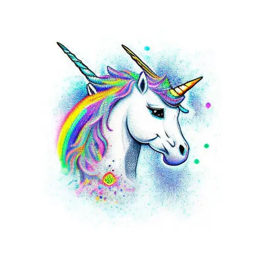 Unicorn With Rainbow Maine And Green Eyes