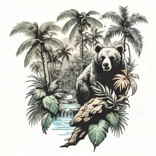Vulcano And Palms Jungle Bear