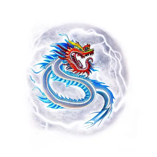 Chinese Dragon In The Cosmos With A Blue Lightning Storm