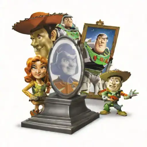 Beauty And The Best Bell Looking Into Mirror With Woody And Buzz Lightyear