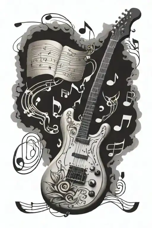 Guitar Staff And Notes Floating