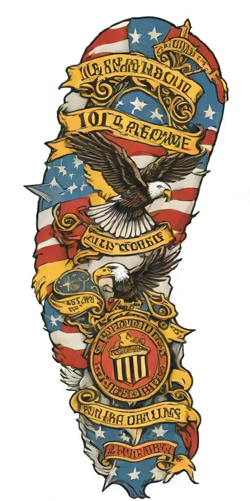 Patriotic Tattoo Depicting The 101St Airborne Crest And The Welcome To Las Vegas Sign