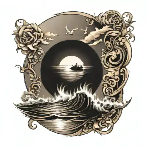 Windrose Waves Boat Sun Setting