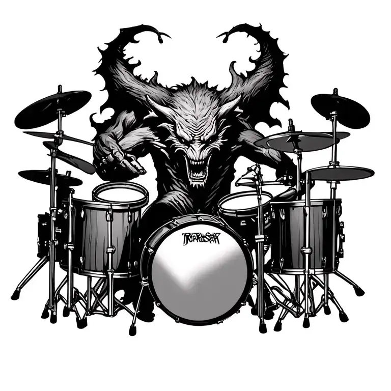 A Demonic Beast Playing Drumset With Lots Of High Energy Playing Thrash Metal Music