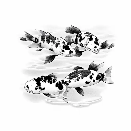 One Black And One White Koi Fish With Pink Cherrry Blossoms Floating Around Them