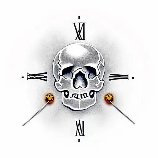 Skull With Bullet Hole And Clock