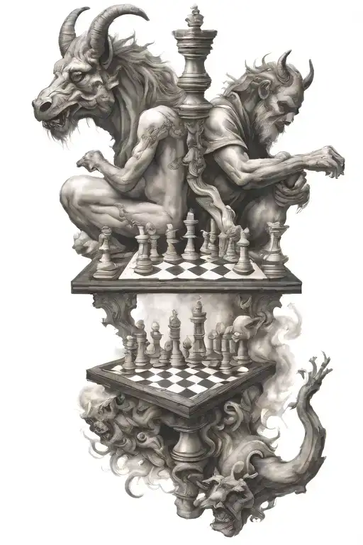 God And Devil Play Chess With Human Figures