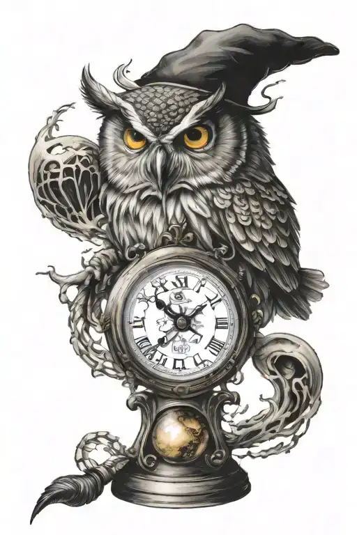 Owl Holding Hourglass Combined