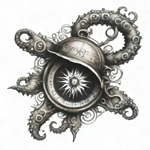 Compass With An Eye In The Middle And Octopus Tenticles Around It