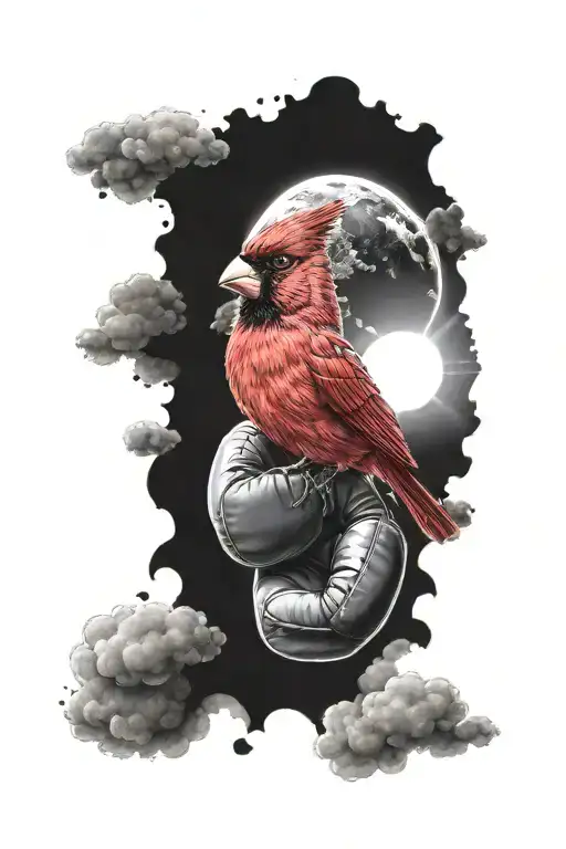Cardinal Holding Boxing Gloves Flying Towards The Sun
