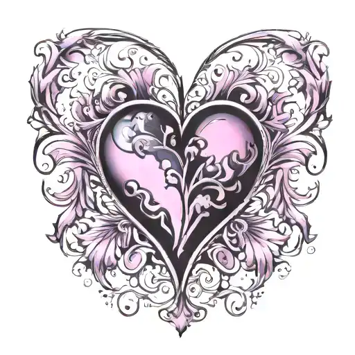 Pink And Purple And Black Heart Tattoo Design