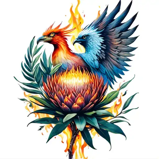 Protea And Phoenix Rising From The Ashes