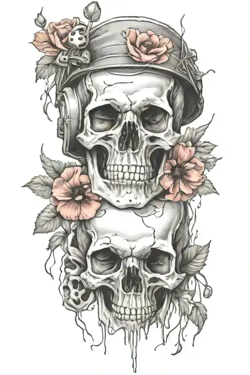 Military Skull And Poppies