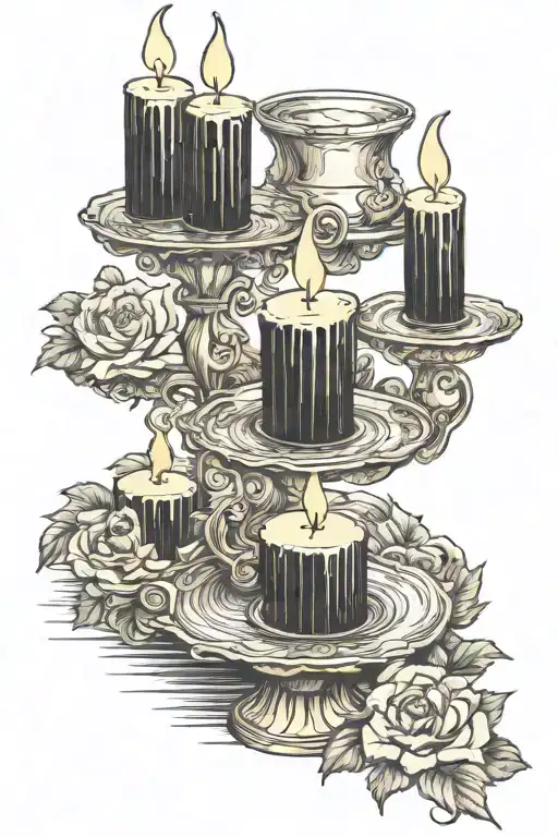 Vintage Gold Candle Opera 3 Tier Thin Black Candles Lit