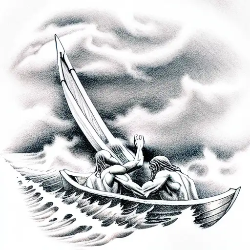 Jesus Pulling Man Out Of Ocean Storm