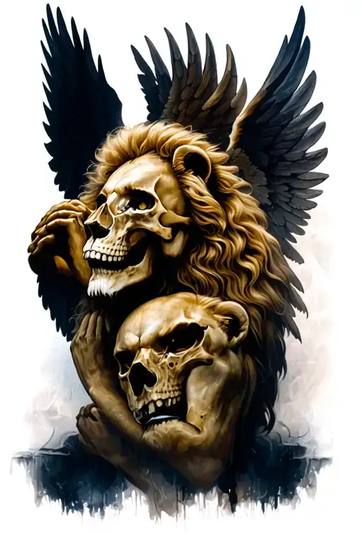 Skull Wings Flying Angel Lion Pray
