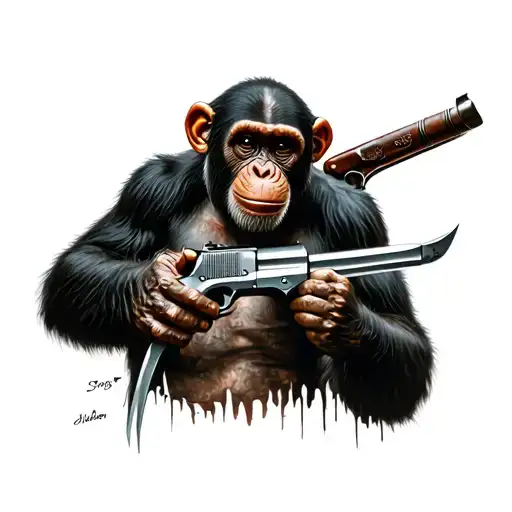 Chimpanzees With A Gun And A Knife