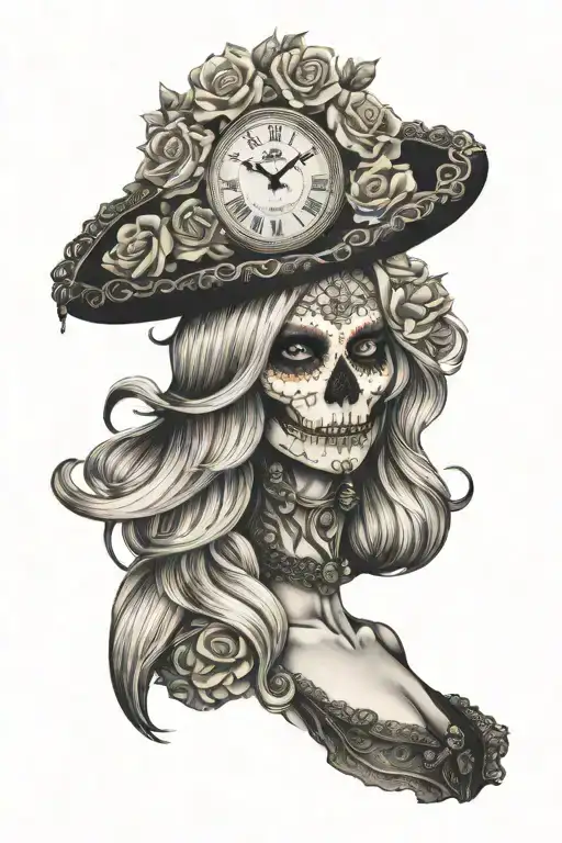 La Catrina Blonde Long Hair With Clock Embedded
