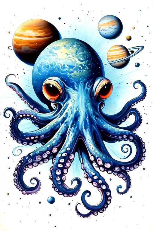 Octopus Surrounded By The Solar System Planets
