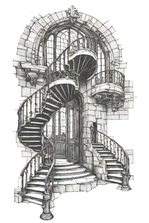 Spiral Staircase Deteriorating Cathedral Windows Gothic Stonework