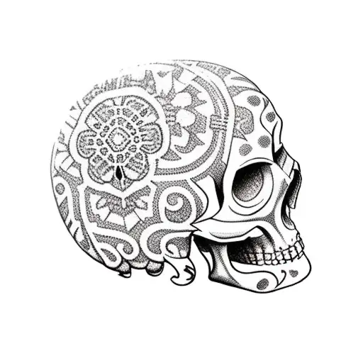 Traditional Mexican Sugar Skull With Intricate Dotwork Details