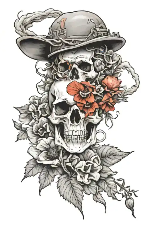 Military Skull And Poppies