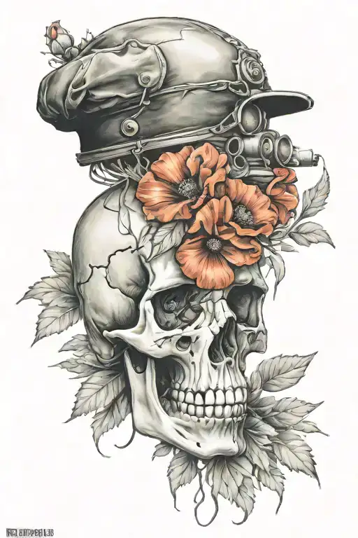 Military Skull And Poppies