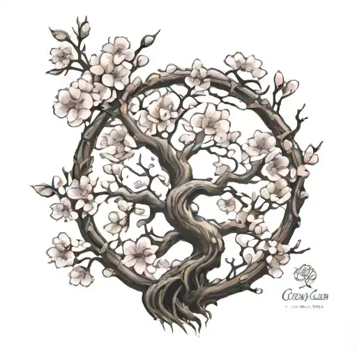 Tree Of Life With Cherry Blossoms Flowing