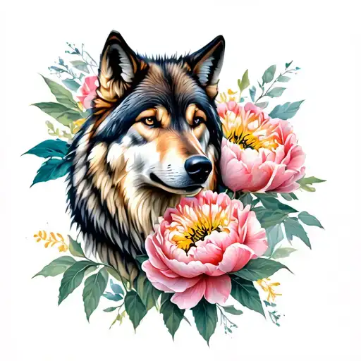 Wolf And Peonies