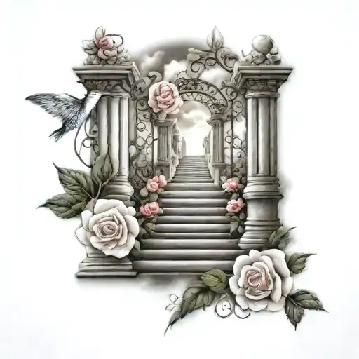 Stairway To Heaven With Pearly Gates And Roses