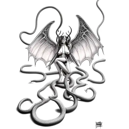 Succubus Surounded By A Snake